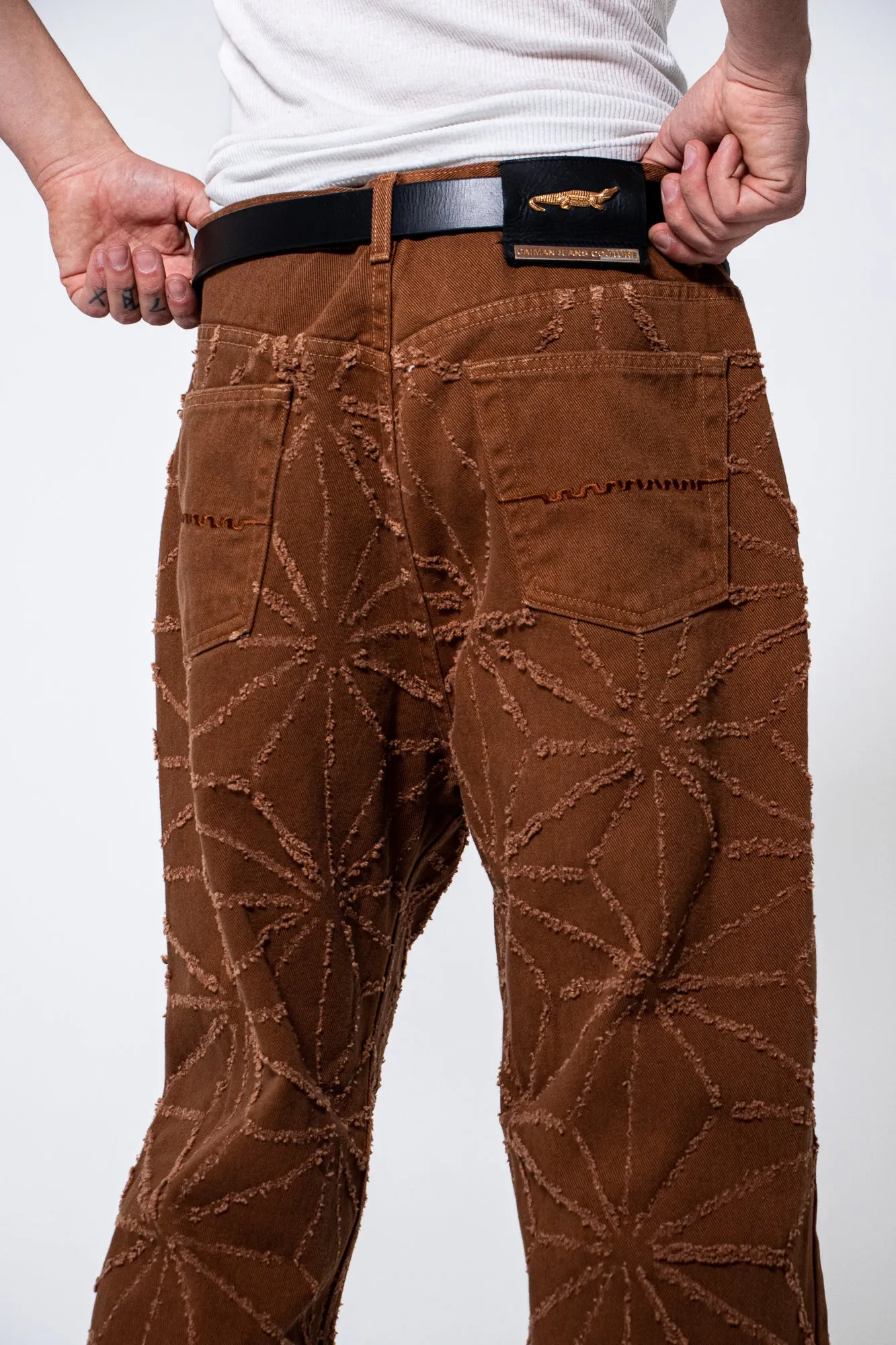 Mediums 1of1 star pattern distressed  brown jeans - 36/32