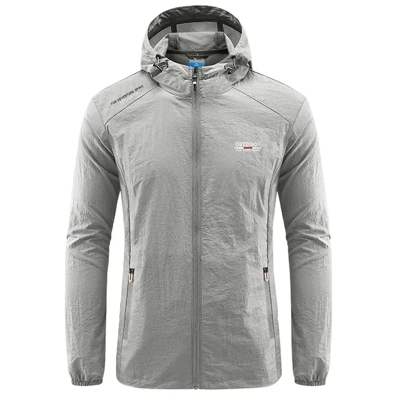 Men Hiking Fishing Cycling Hooded Gym Sport Windbreaker Ultra Light Coat Men Outdoor Quick Dry Sun-Protective Thin Jacket
