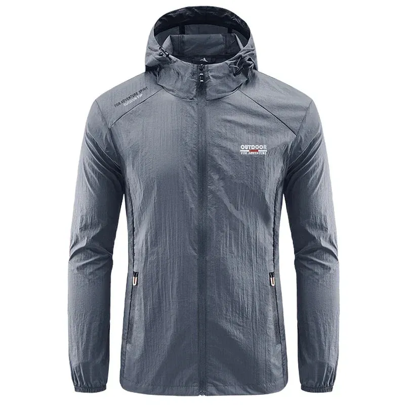 Men Hiking Fishing Cycling Hooded Gym Sport Windbreaker Ultra Light Coat Men Outdoor Quick Dry Sun-Protective Thin Jacket