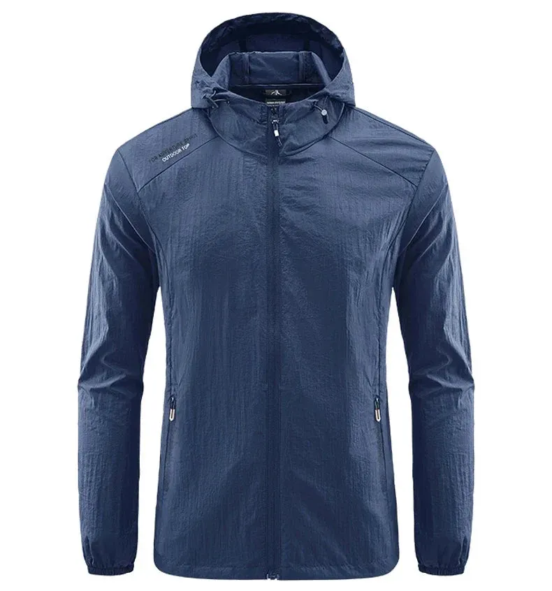 Men Hiking Fishing Cycling Hooded Gym Sport Windbreaker Ultra Light Coat Men Outdoor Quick Dry Sun-Protective Thin Jacket
