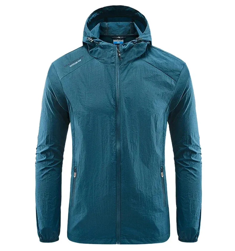 Men Hiking Fishing Cycling Hooded Gym Sport Windbreaker Ultra Light Coat Men Outdoor Quick Dry Sun-Protective Thin Jacket