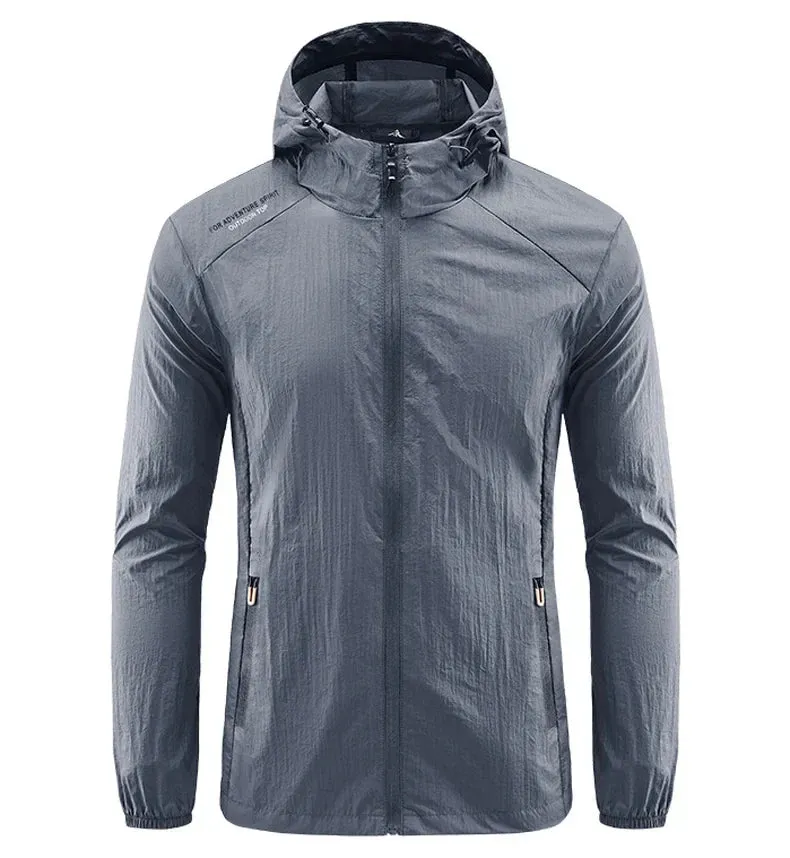 Men Hiking Fishing Cycling Hooded Gym Sport Windbreaker Ultra Light Coat Men Outdoor Quick Dry Sun-Protective Thin Jacket
