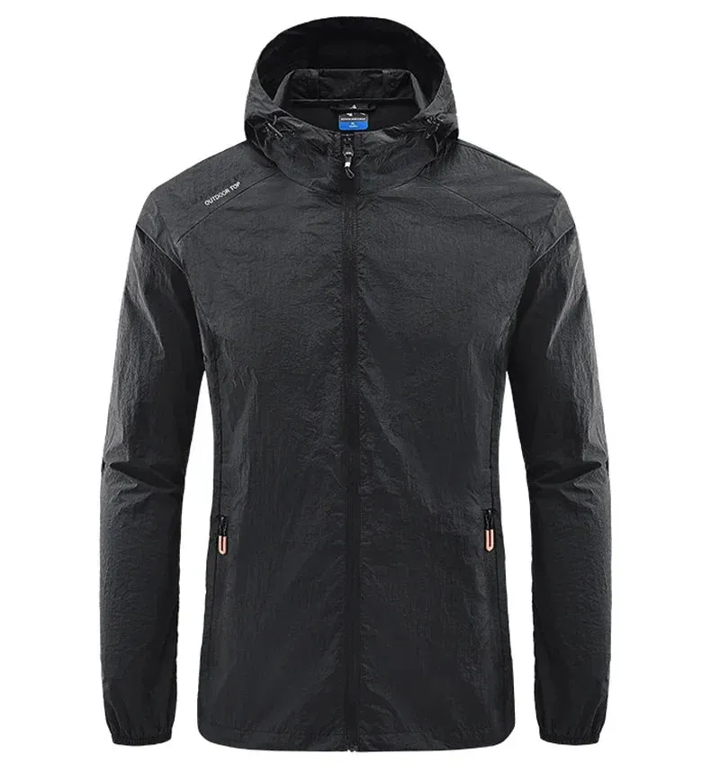 Men Hiking Fishing Cycling Hooded Gym Sport Windbreaker Ultra Light Coat Men Outdoor Quick Dry Sun-Protective Thin Jacket