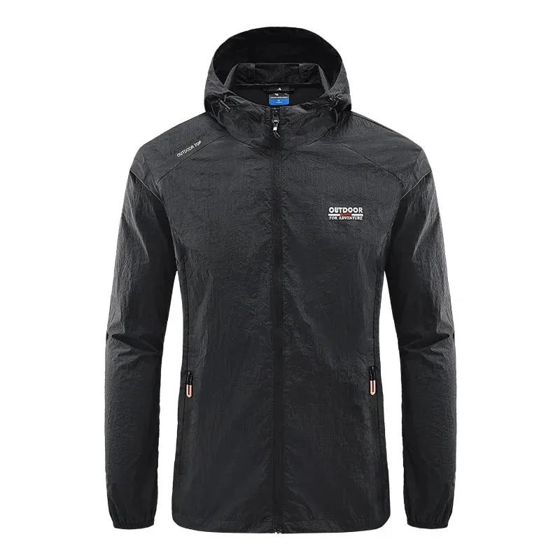 Men Hiking Fishing Cycling Hooded Gym Sport Windbreaker Ultra Light Coat Men Outdoor Quick Dry Sun-Protective Thin Jacket