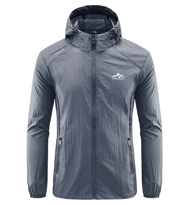Men Hiking Fishing Cycling Hooded Gym Sport Windbreaker Ultra Light Coat Men Outdoor Quick Dry Sun-Protective Thin Jacket