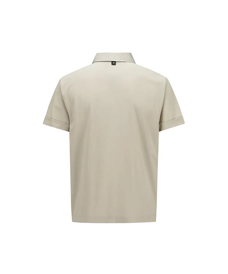 Men Wooven Pactch Point Short T-Shirt - Beige