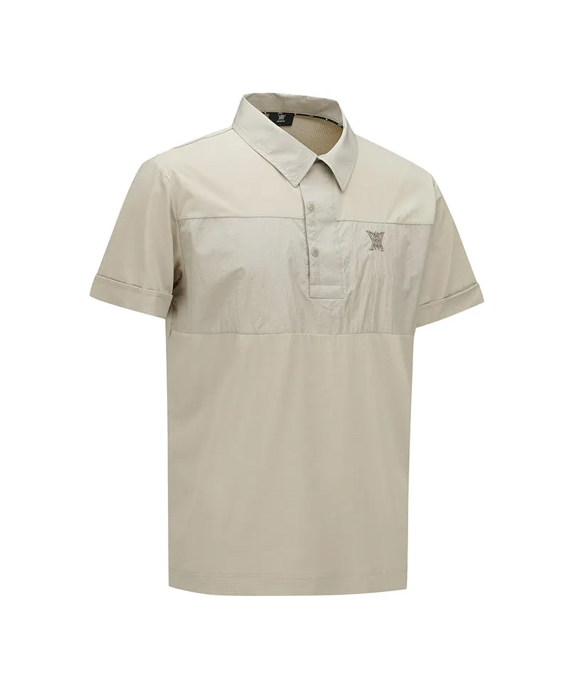 Men Wooven Pactch Point Short T-Shirt - Beige