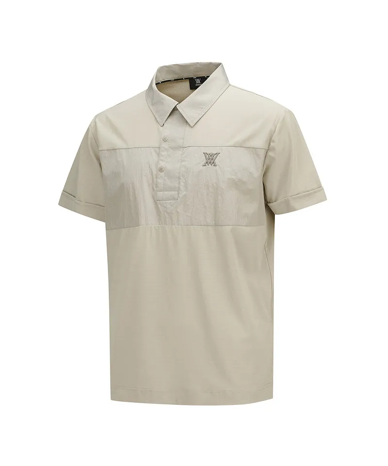 Men Wooven Pactch Point Short T-Shirt - Beige