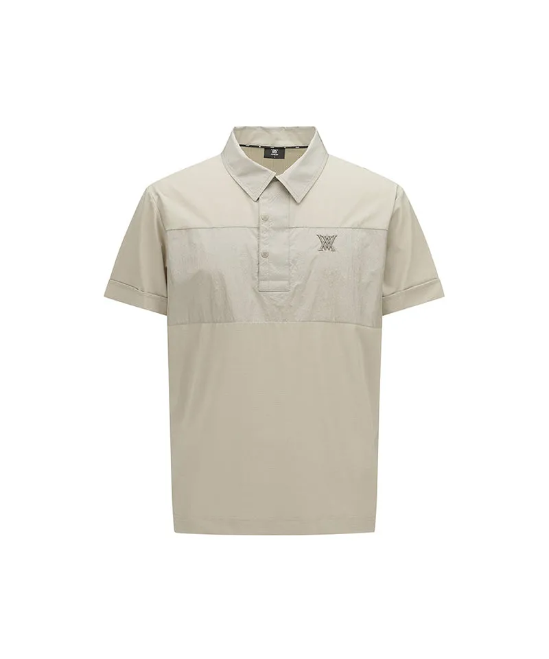 Men Wooven Pactch Point Short T-Shirt - Beige