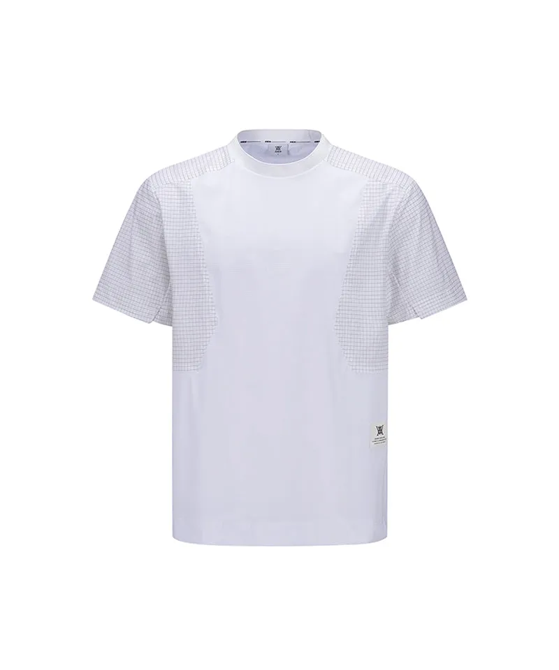 Men  Wooven Sleeve Crew Neck - White