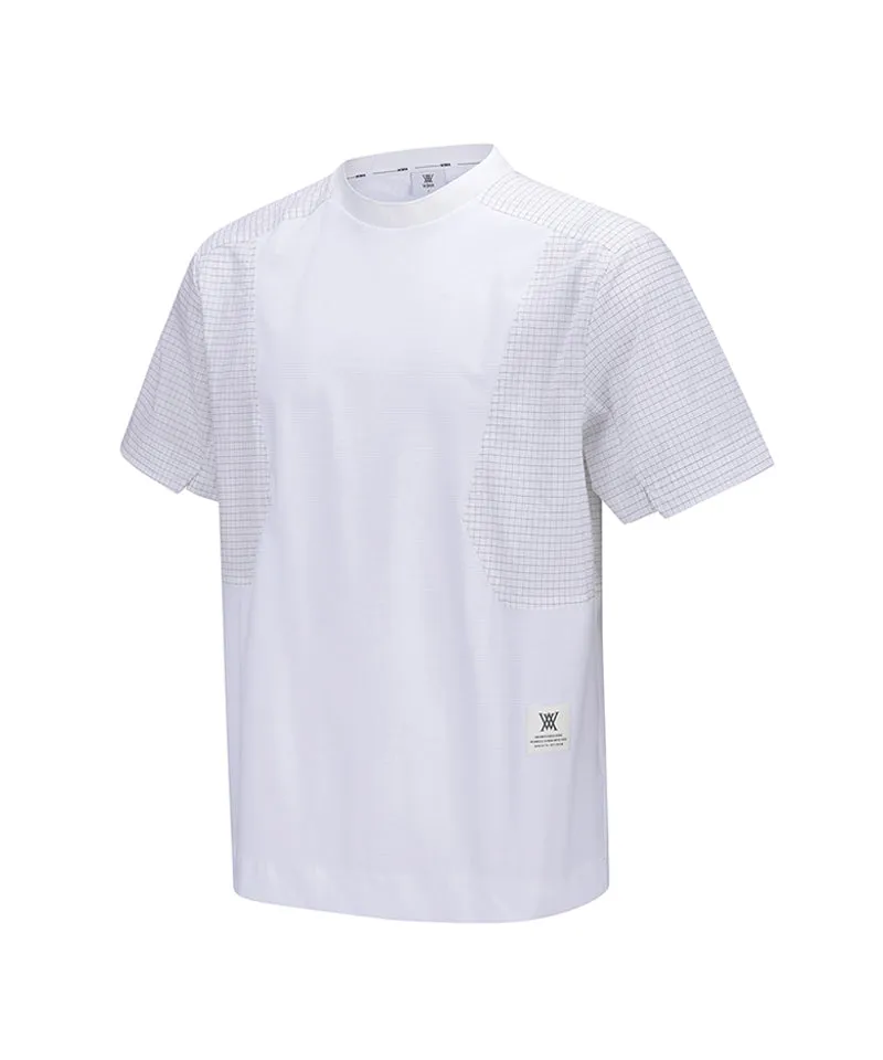 Men  Wooven Sleeve Crew Neck - White