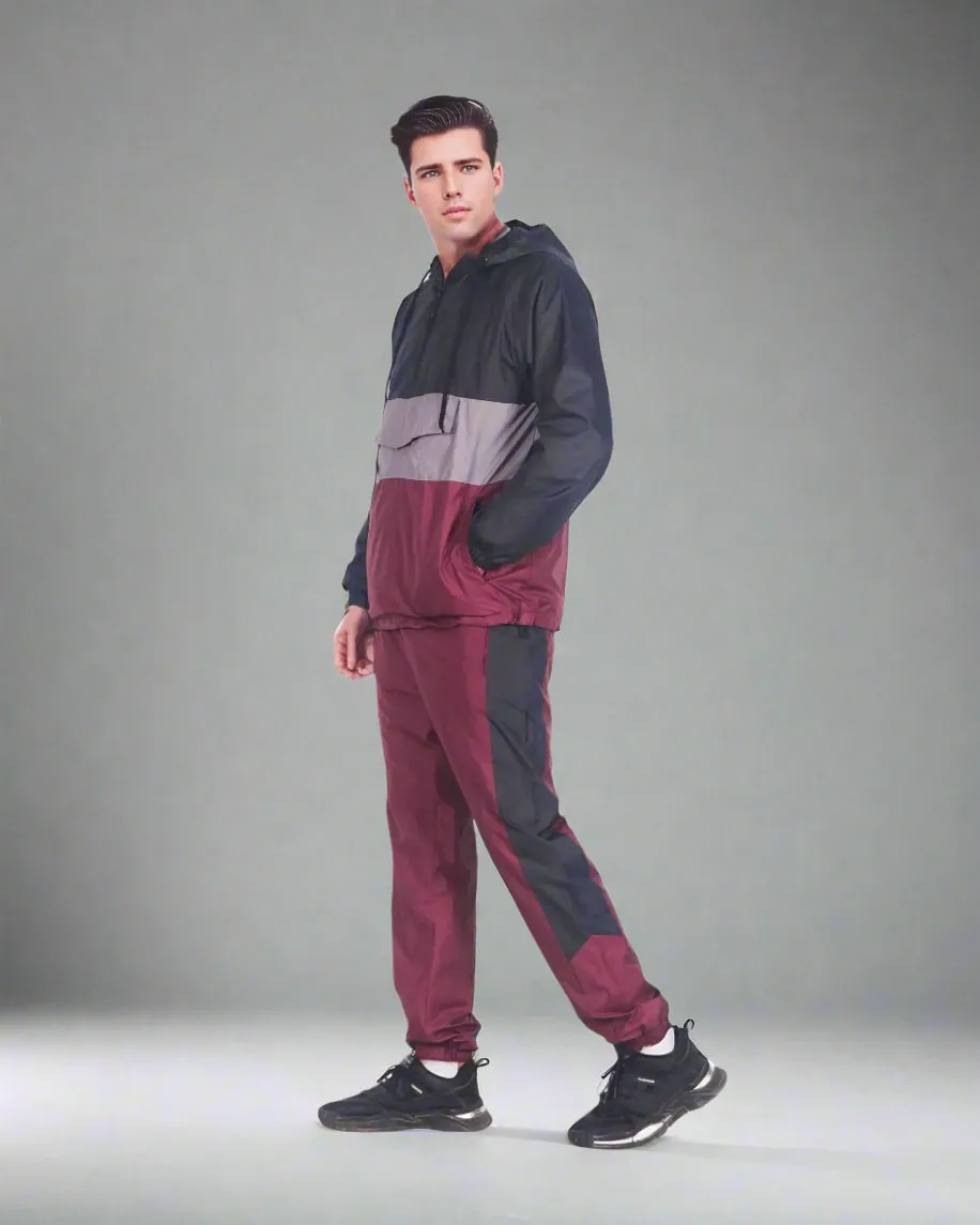 Men’s 2-Piece Quarter Zip Pullover Windbreaker Tracksuit Jogger Sports Mesh lined Outfit