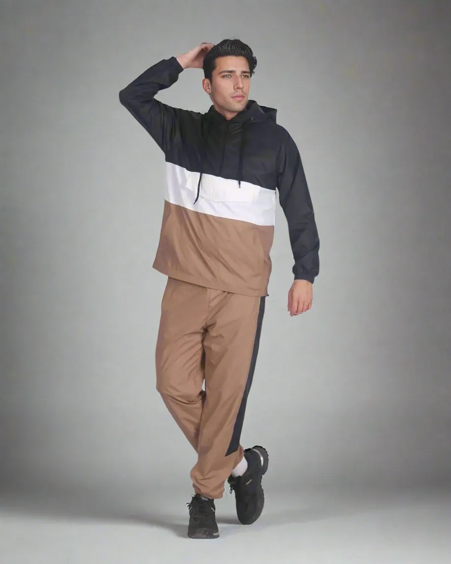 Men’s 2-Piece Quarter Zip Pullover Windbreaker Tracksuit Jogger Sports Mesh lined Outfit