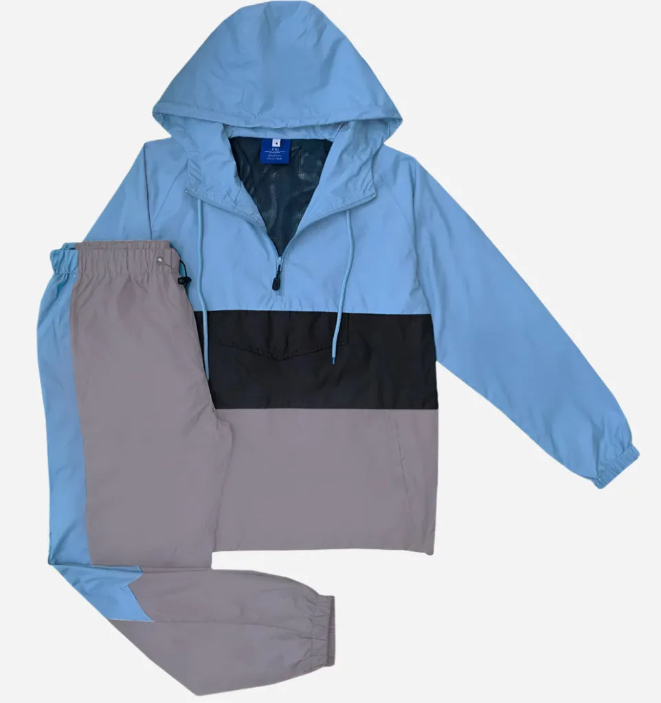 Men’s 2-Piece Quarter Zip Pullover Windbreaker Tracksuit Jogger Sports Mesh lined Outfit