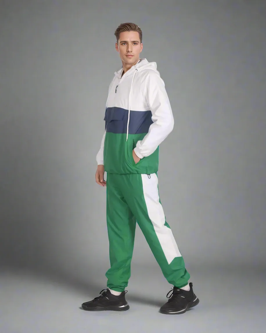 Men’s 2-Piece Quarter Zip Pullover Windbreaker Tracksuit Jogger Sports Mesh lined Outfit