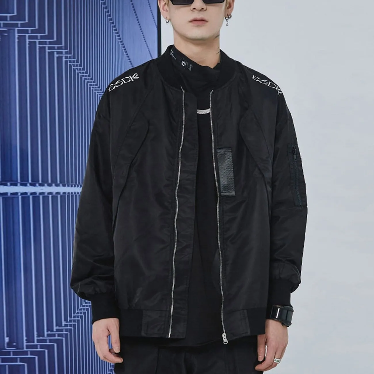 Metallic Light Hidden Zipper Pocket Jacket