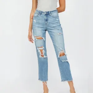 MICA High Rise Distressed Straight Crop Jeans NWT