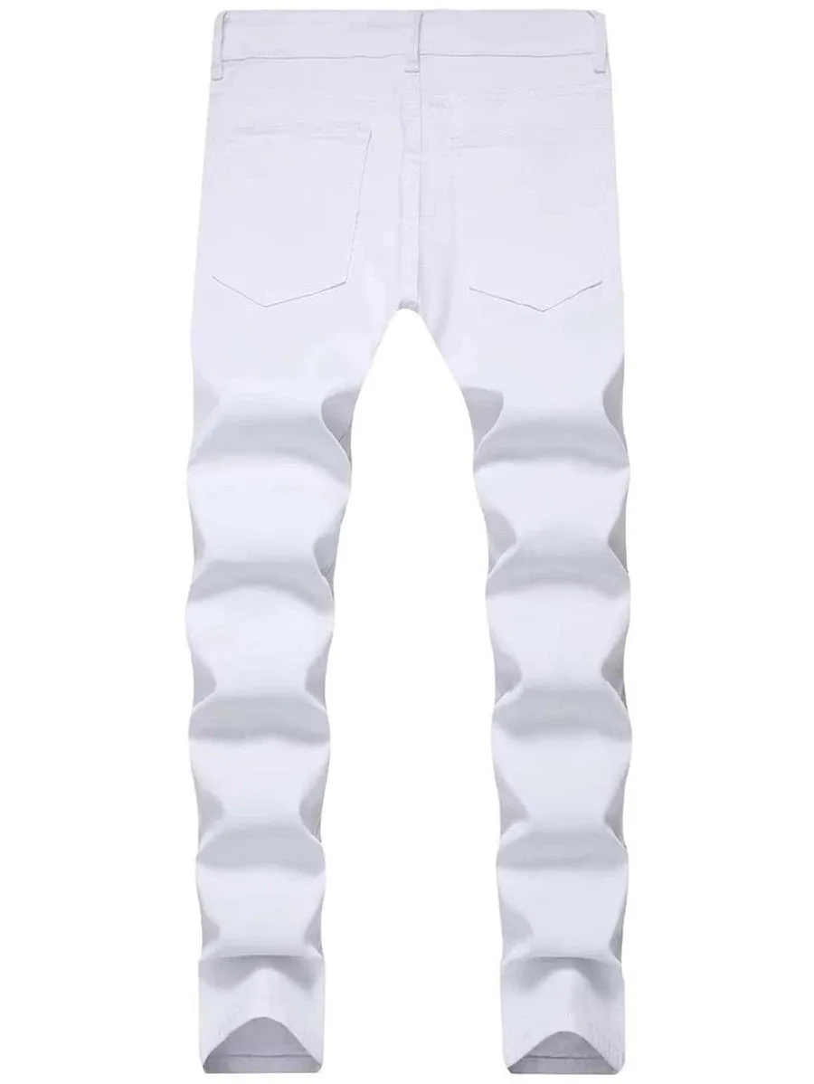 New Shein Men's Ripped Frayed Slant Pocket Jeans in white, Sz 36 waist! Rated 4.89 out of 5 stars! Fit True