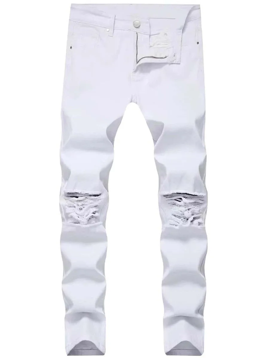 New Shein Men's Ripped Frayed Slant Pocket Jeans in white, Sz 36 waist! Rated 4.89 out of 5 stars! Fit True