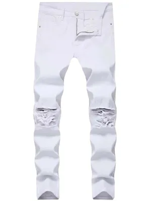 New Shein Men's Ripped Frayed Slant Pocket Jeans in white, Sz 36 waist! Rated 4.89 out of 5 stars! Fit True
