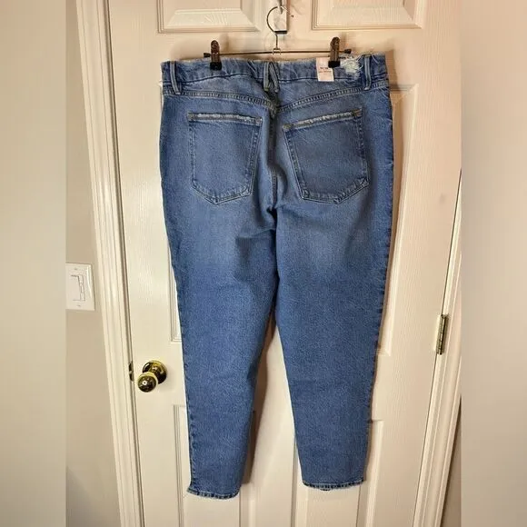 NEW 14/32 Good American 28” Long Distressed Ankle Jeans Med Wash High Rise