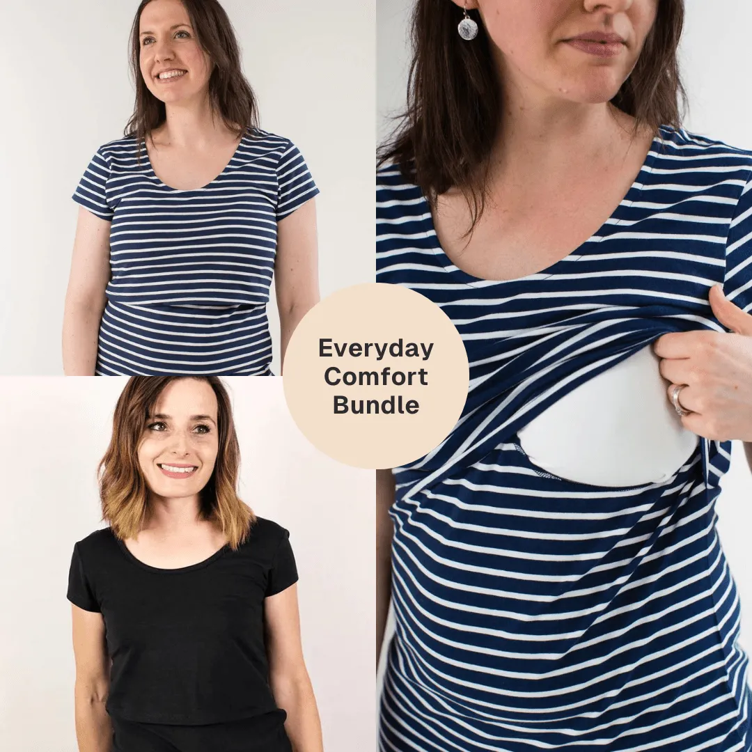 Nursing Short Sleeve Twin Pack Cotton T-Shirt | Black & Navy