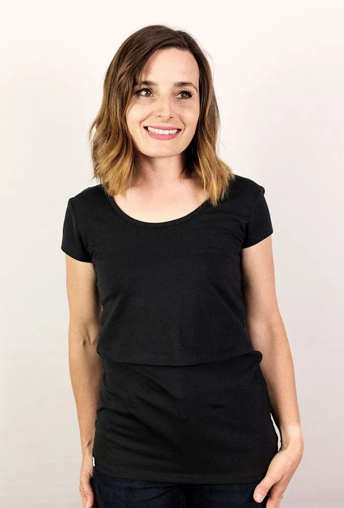 Nursing Short Sleeve Twin Pack Cotton T-Shirt | Black & Navy