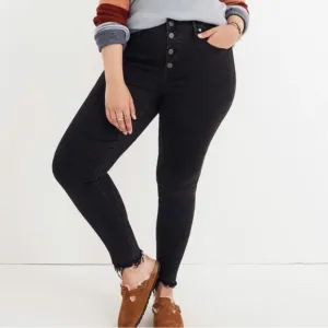 NWOT Madewell Black Skinny High-Rise Distressed Raw Hem Button Fly Jeans 35P