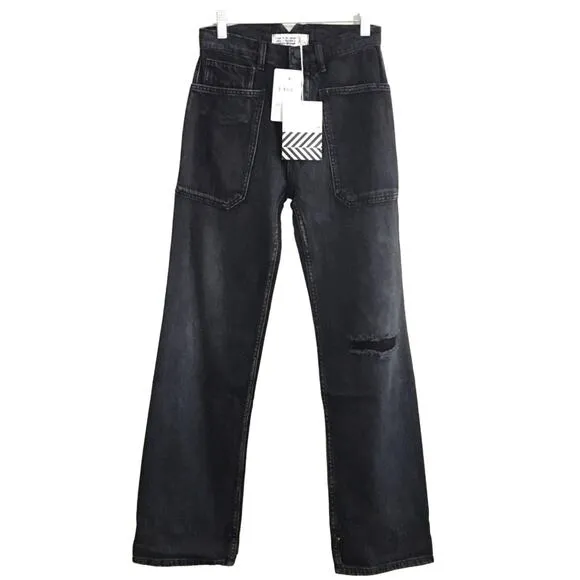 NWT Free People x Sandrine Rose Women's Wide Leg Distressed Cargo Pocket Jeans