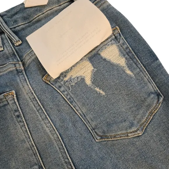 NWT Good American Good Waist Skinny High Rise Distressed Knee Raw Hew Jeans
