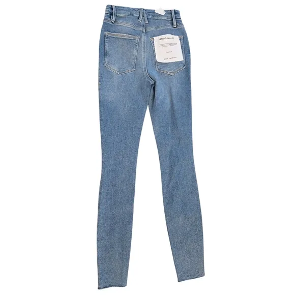 NWT Good American Good Waist Skinny High Rise Distressed Knee Raw Hew Jeans