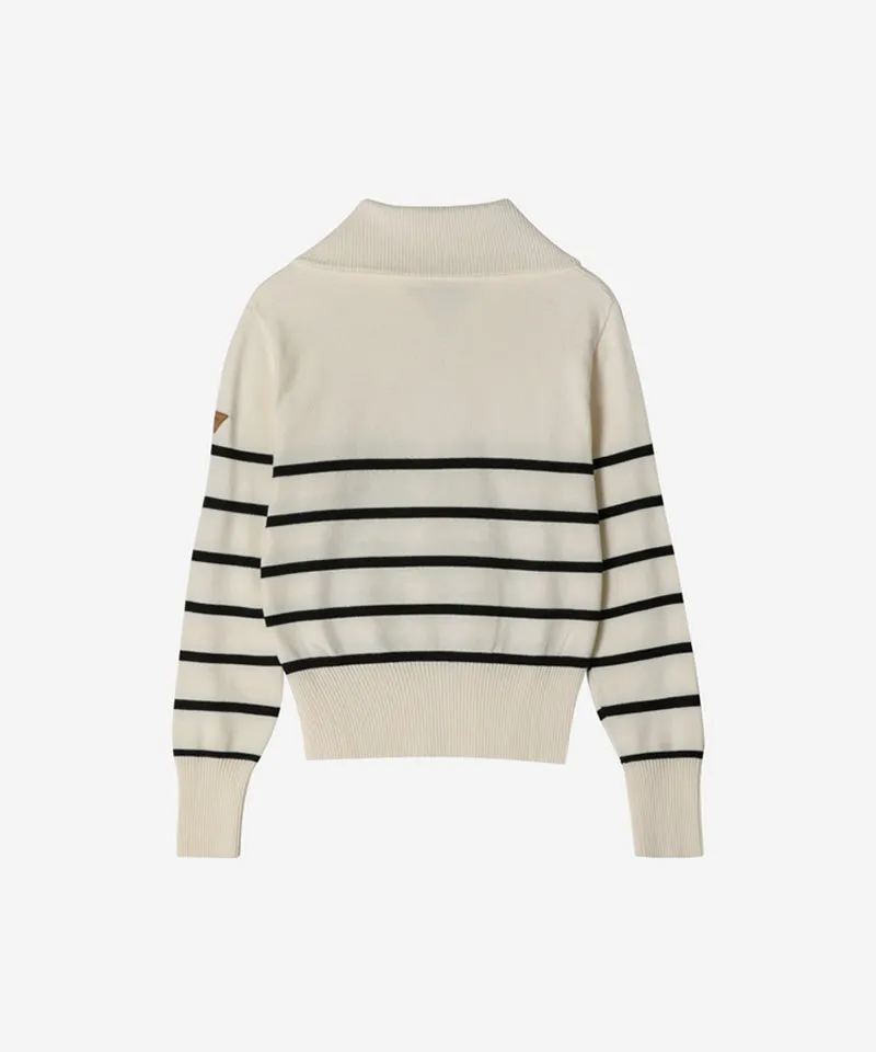OBER Golf Striped Knit Zip-Up Cardigan - Light Beige
