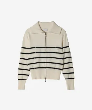 OBER Golf Striped Knit Zip-Up Cardigan - Light Beige