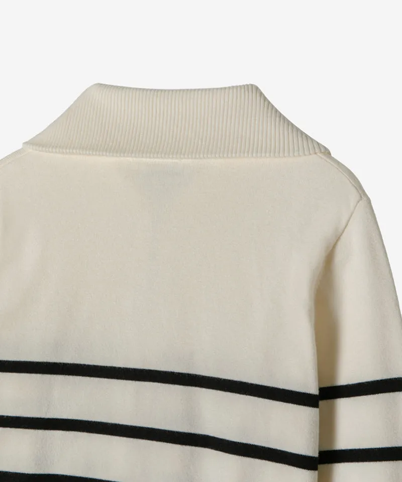 OBER Golf Striped Knit Zip-Up Cardigan - Light Beige