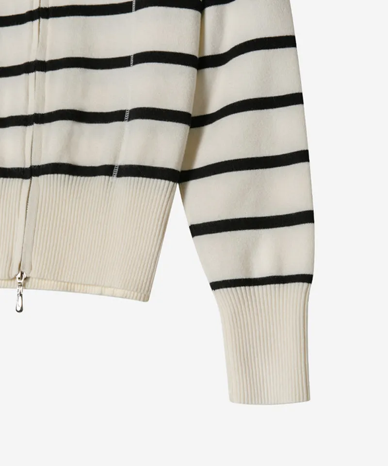 OBER Golf Striped Knit Zip-Up Cardigan - Light Beige