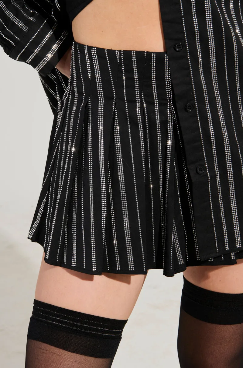 ONTO THE NEXT EMBELLISHED PLEATED MINI SKIRT