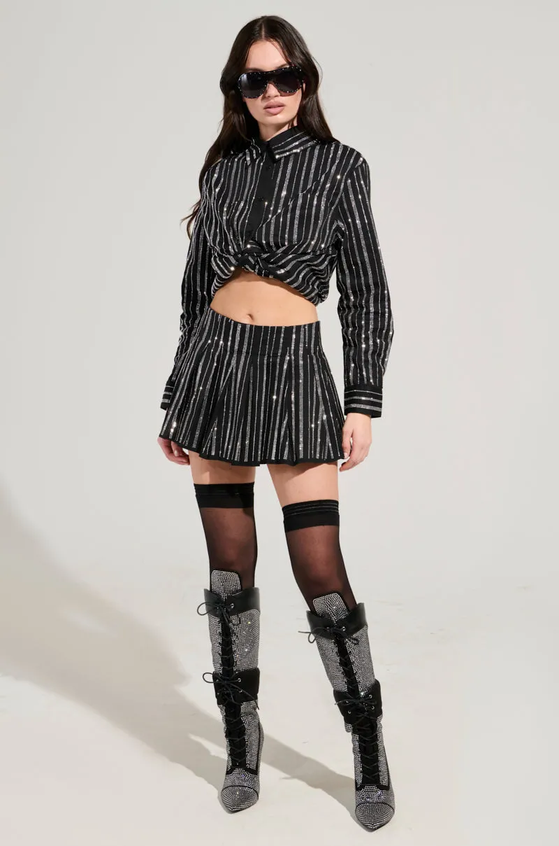ONTO THE NEXT EMBELLISHED PLEATED MINI SKIRT