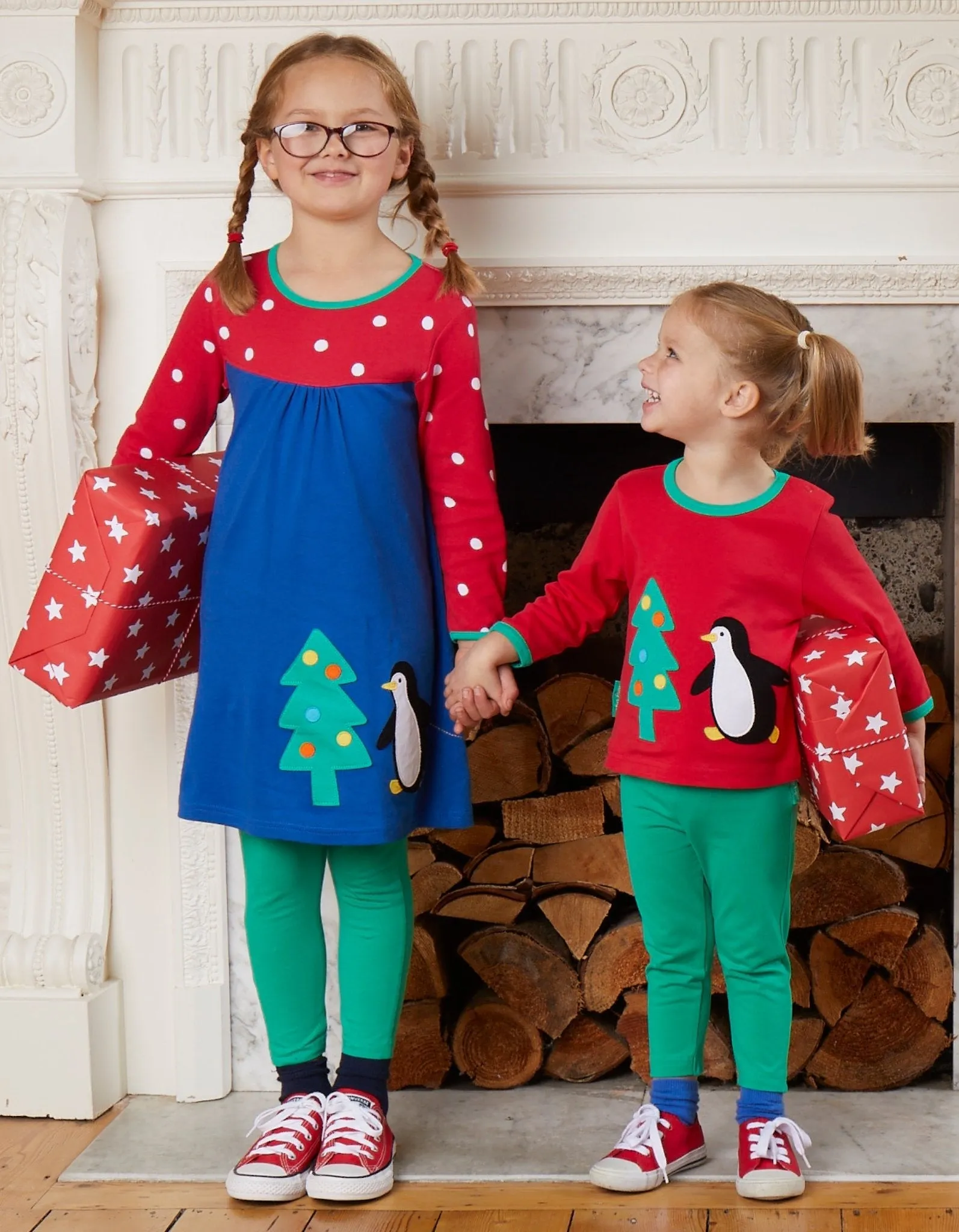 Organic Penguins' Christmas Applique T-Shirt Dress