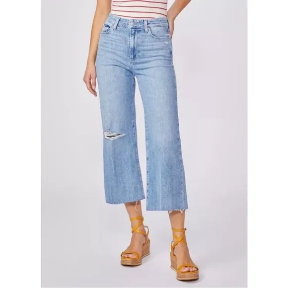 Paige 32x27 14 Anessa High Rise Ankle Wide Leg Jeans 0862 light blue distressed