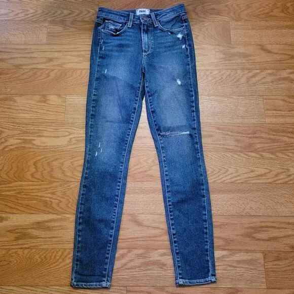Paige 'Hoxton Ankle' Distressed Blue Jeans