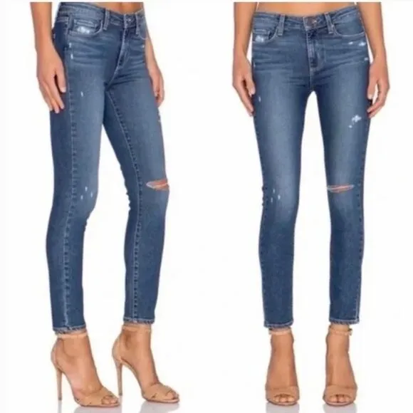 Paige 'Hoxton Ankle' Distressed Blue Jeans