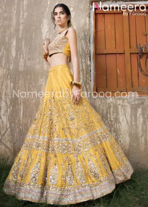 Pakistani Embroidered Yellow Short Choli Lehenga #BN198
