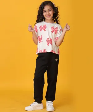 PINK BOW SUMMER BLACK HEART JOGGER SET - WHITE/BLACK