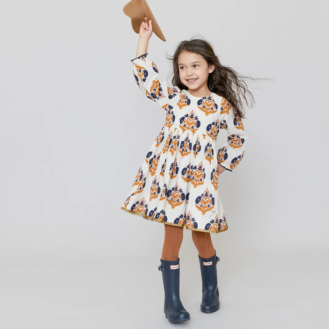 Pink Chicken Navy Gold Flower Girls Amma Dress