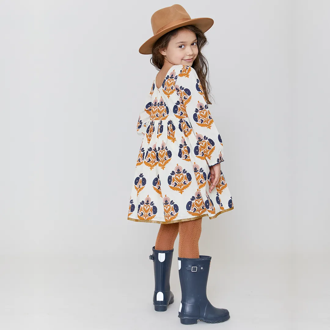 Pink Chicken Navy Gold Flower Girls Amma Dress