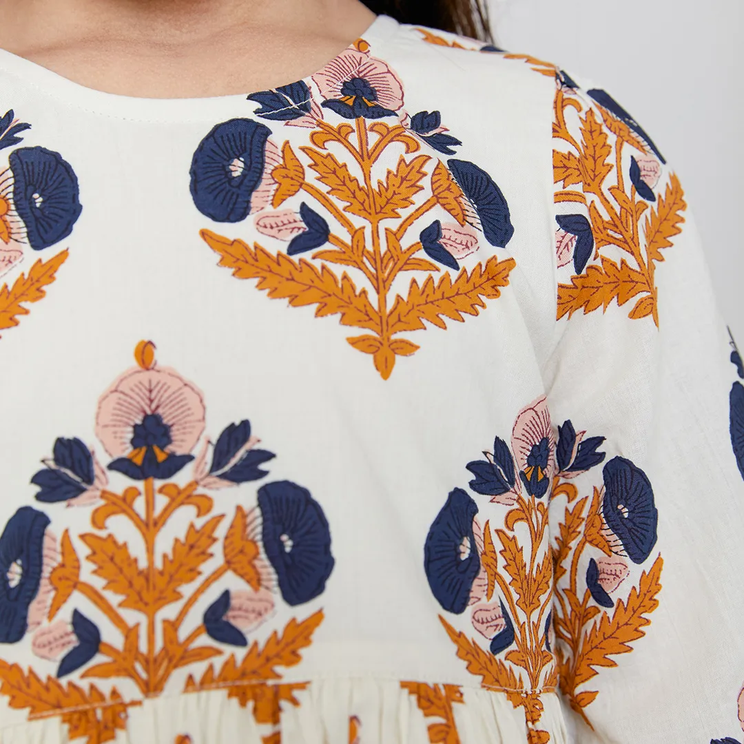 Pink Chicken Navy Gold Flower Girls Amma Dress
