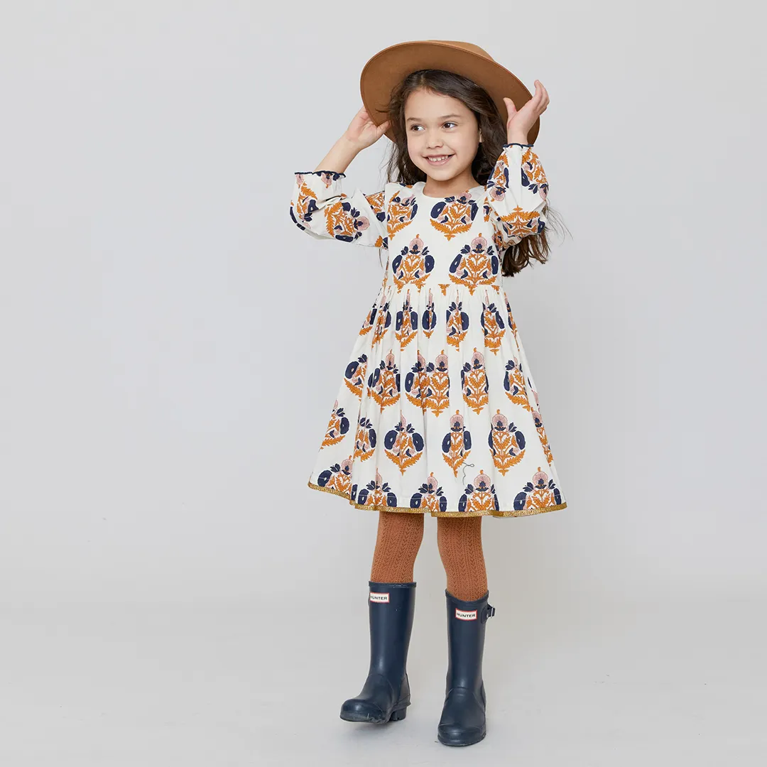 Pink Chicken Navy Gold Flower Girls Amma Dress