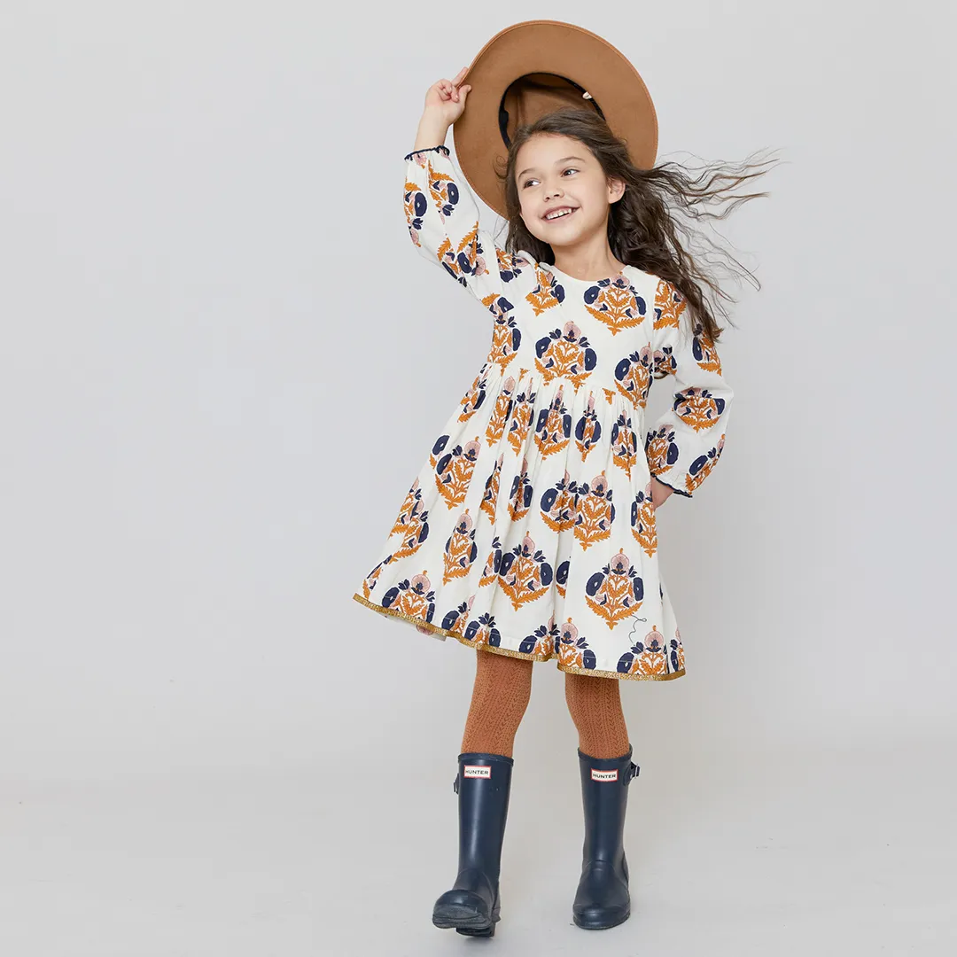 Pink Chicken Navy Gold Flower Girls Amma Dress