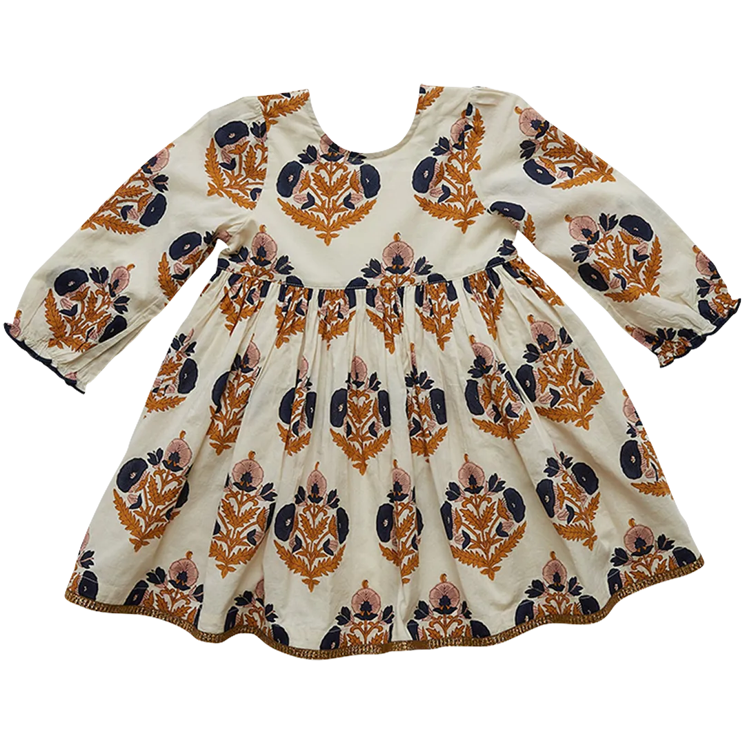 Pink Chicken Navy Gold Flower Girls Amma Dress
