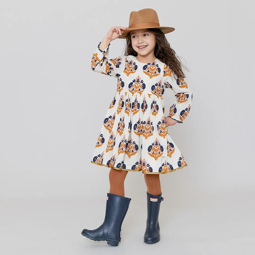 Pink Chicken Navy Gold Flower Girls Amma Dress